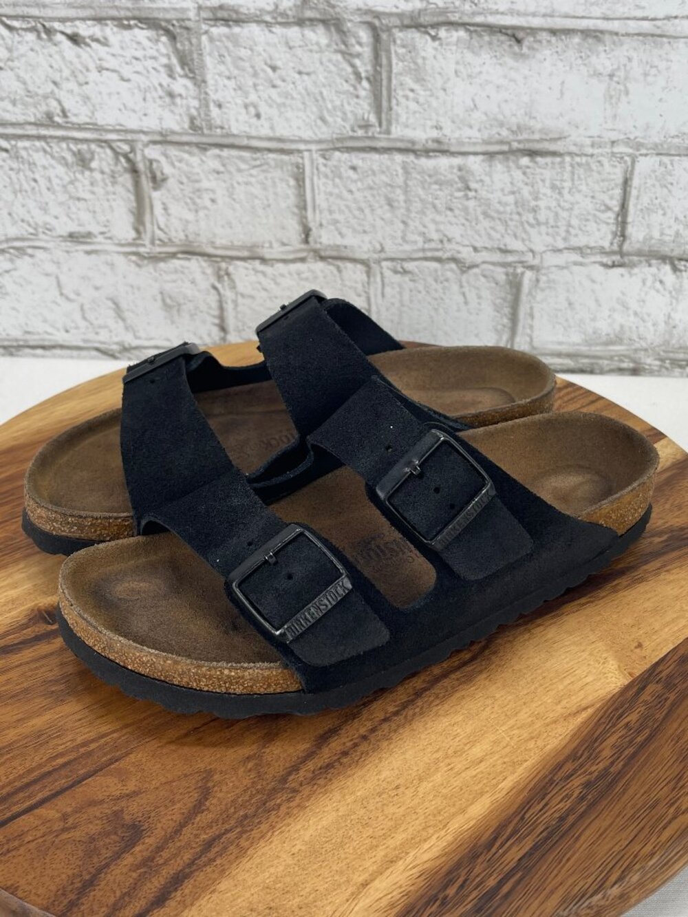 Birkenstock Arizona Womens 8/39 Narrow Black Suede Adjustable 2 Strap Sandals